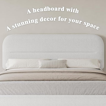 Queen Size Boucle Bed Frame, Upholstered Queen Size with Headboard, Soft Cloud Bed with Thickened Footboard, Rounded Corners, No Box Spring Needed, Easy Assembly, White