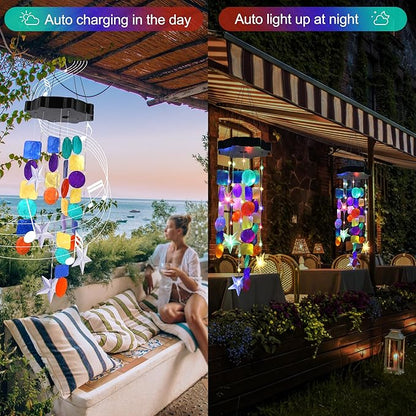 Solar Shell Gift for Mom Grandma Girls, Colorful Solar Wind Chimes for Outside, Outdoor Decorative Mobile Lights for Garden, Yard, Patio, Window, Party,Christmas Outdoor Decorations