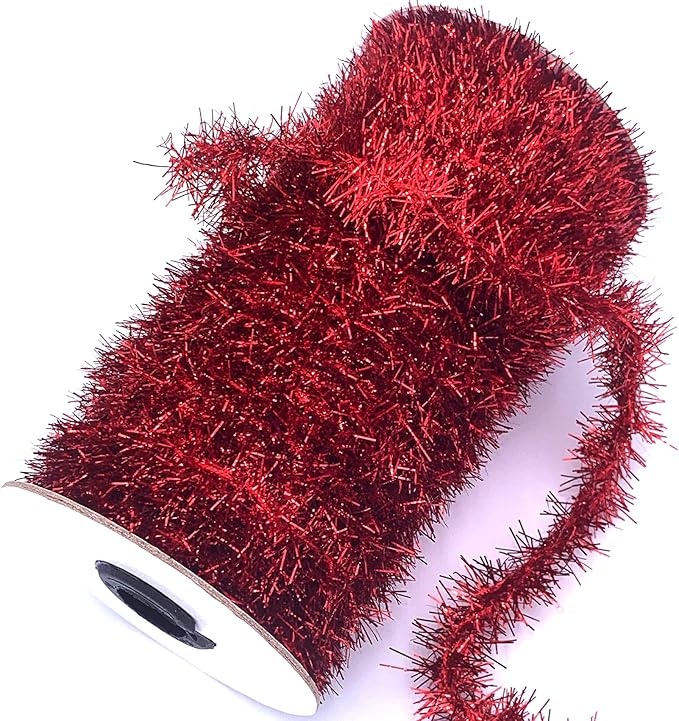 50 Yards Red Metallic Tinsel Christmas Garland Tinsel Bibbon for Christmas Tree,Wedding Birthday Party Decorations Supplies