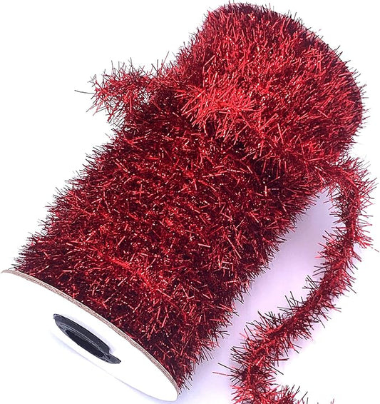 50 Yards Red Metallic Tinsel Christmas Garland Tinsel Bibbon for Christmas Tree,Wedding Birthday Party Decorations Supplies