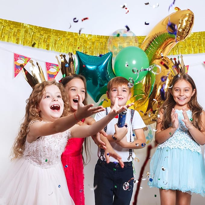 12 Pack 10 Feet Metallic Foil Fringe Garland Tinsel Streamers Banner, Gold Wall Hanging Tinsel Fringe Banners for Parade Floats, Wedding, Birthday, Christmas, New Year Party Decorations