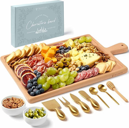 Charcuterie Board Set - Solid Wood Cheese Board for Serving with Accessories - House Warming Gifts for New Home, Bridal Shower & Wedding Gift, Birthday Gifts for Women