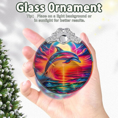 Dolphin Stained Glass Tree Ornament, Dolphin Christmas Tree Ornaments Xmas Decor, Holiday and Xmas Presents