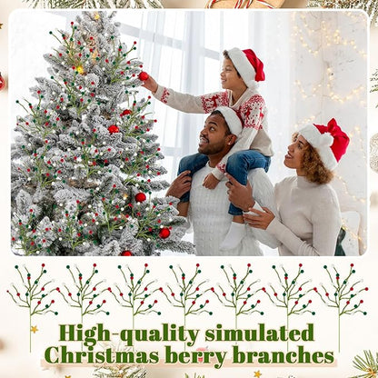 Soulchen 12 Pcs 16 Inch Christmas Pom Poms Picks Felt Tree Decorations Artificial Red White Green Christmas Ornaments Fake Berry Twig Spray Branches Decor for Holiday Xmas Tree Home Vase DIY Crafts