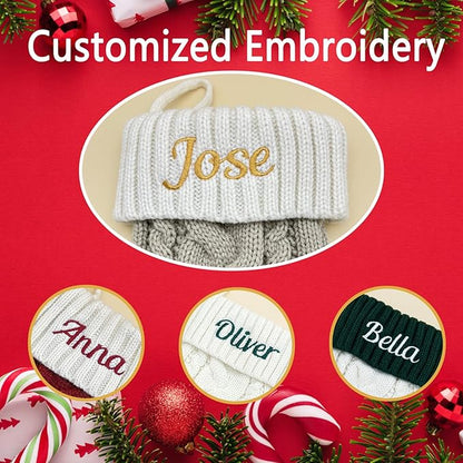 Christmas Stockings Personalized Custom Stockings Christmas Traditional Large Knitted Christmas Stocking for Family Vintage Christmas Decoration, 7pcs