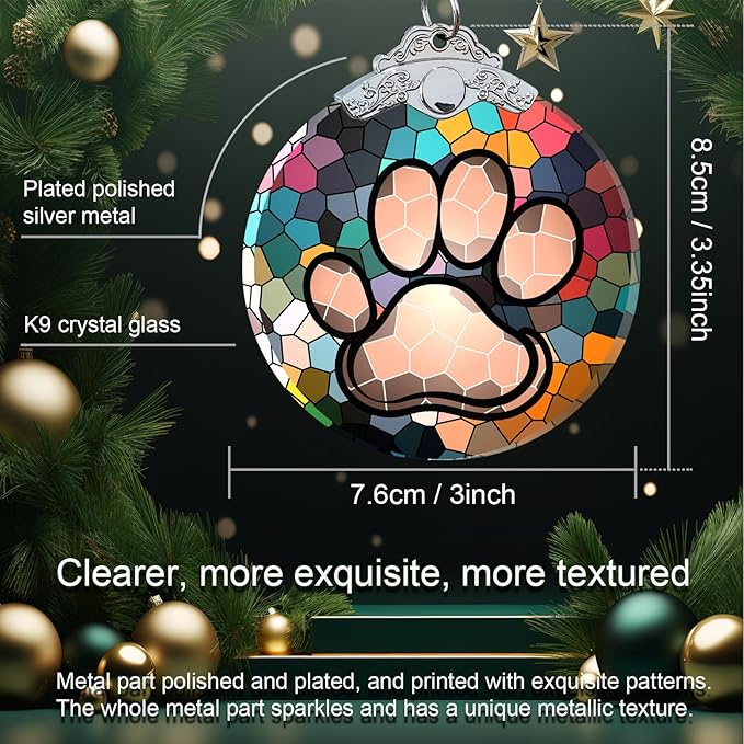 Dog Paw Print Christmas Ornament -Dog Memorial Gifts for Pet Lover - Paw Print Christmas Tree Hanging Ornament Crystal Glass 3"