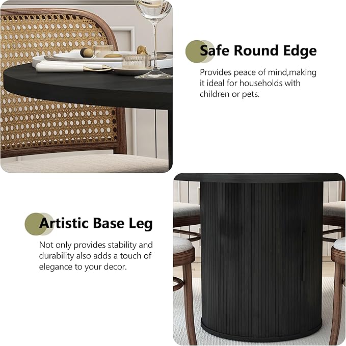47 inch Round Dining Table for 4, Kitchen Table Dinner Table with 2-Layer Storage Shelf and Wood Slide Door for Home Dining Room Living Room (Black)