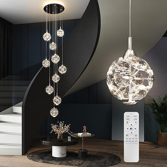 10-Light High Ceilings Long Chandeliers Modern Crystal Staircase Chandelier Hanging Lighting Fixtures for Spiral Staircase,Foyer,Entryway
