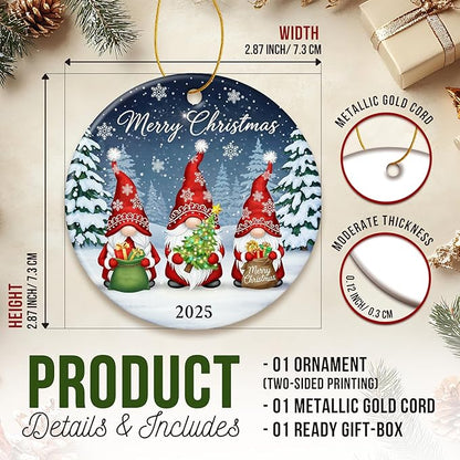 ZAGKOO Gnome Christmas Ornaments 2025 - Gnomes Gifts for Women - Gnome Ornament for Christmas Tree, Winter Gnomes Merry Xmas Decoration for Tree - Ceramic Dated Hanging Ornament 2025 Decoration