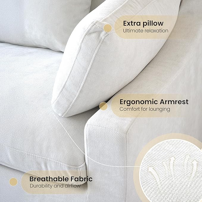 Cloud Couch Modular Sectional Sofa,119inch V Shaped Sofa,Down Filled 5 Seater Convertible Living Room Sets,Cover Washable and Replaceable Couches for Living Room,White