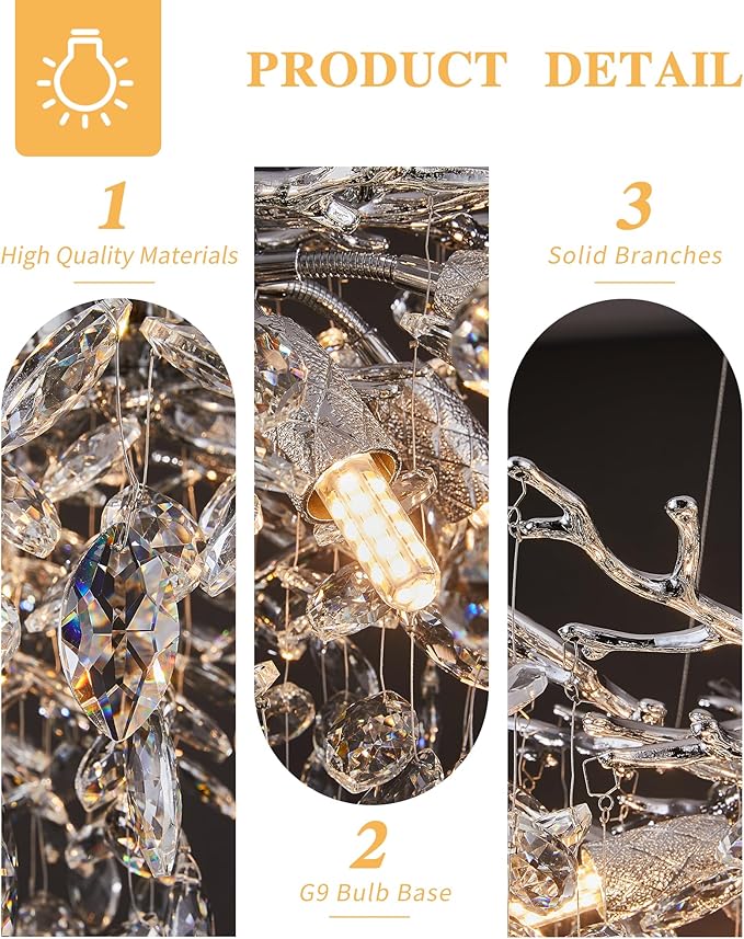 Modern Tree Branch Crystal Chandelier Luxury Silver Crystal Pendant Lighting 30" Contemporary 10-Light Chandeliers for Dining Room Kitchen Bedroom Living Room