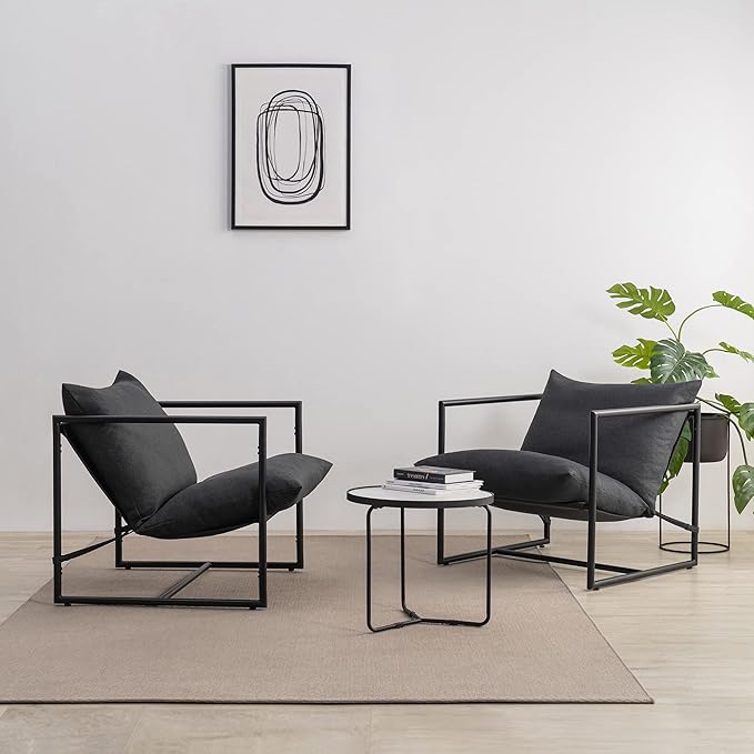 ZINUS Aidan Sling Accent Chair, Metal Framed Armchair with Shredded Foam Cushioning, Dark Grey