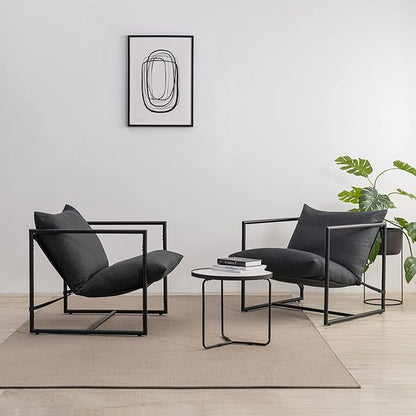 ZINUS Aidan Sling Accent Chair, Metal Framed Armchair with Shredded Foam Cushioning, Dark Grey