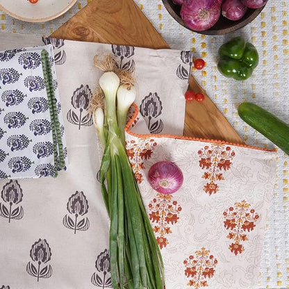 TARAN LIVING Printed Kitchen Dish Bar and Tea Towels Cotton, 18x28 inch with Trims, Cotton Dish Towel Sets (Multicolor Motif, Set of 3)