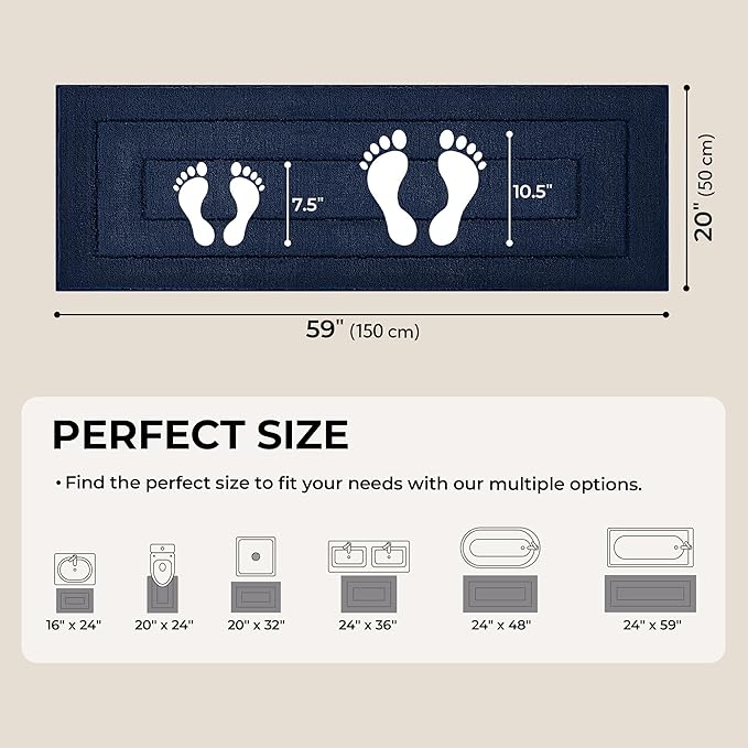 GRANNY SAYS Navy Bathroom Rugs, Bath Mats for Bathroom Non-Slip, Super Soft and Water Absorbent, Extra Large Bath Rugs Washable, Microfiber Bath Rugs for Floor, Tub and Shower, 59" x 20"