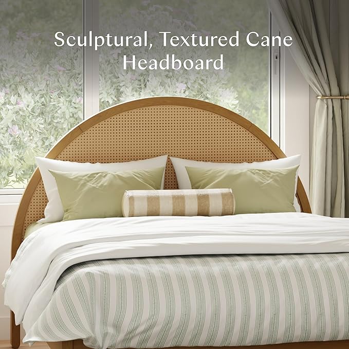 Babyletto Bondi Cane Full Size Bed Frame with Headboard & Footboard - GREENGUARD Gold Certified - Cane Paneling Platform Bedframe for Kids & Tweens - Solid Wood Full Bed No Box Spring Needed - Honey