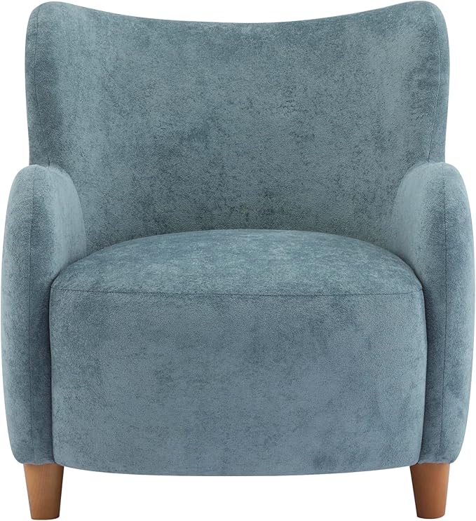 Christopher Knight Home Auden Wooden Low Profile Accent Chair, Velvet Upholstered Wingback Living Room Lounge Chair, Bedroom Comfy Reading Chair, Curved Backrest Single Sofa with Armrest, Dusty Blue