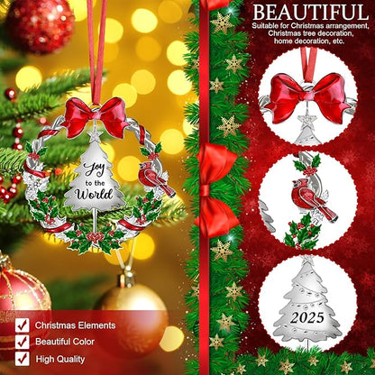 Christmas Ornament 2025 for Christmas Tree Decorations，Dated 2025 Christmas Wreath Ornament with Rotatable Tree for Holiday Decorative Keepsake Gift(Metal,1 Pack)