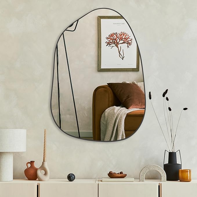 PERFNIQUE Irregular Asymmetrical Wall Mirror Decorative Modern Wall Mounted 27"x19", Black