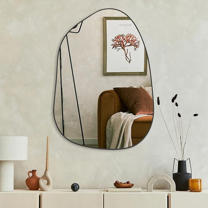 PERFNIQUE Irregular Asymmetrical Wall Mirror Decorative Modern Wall Mounted 27"x19", Black