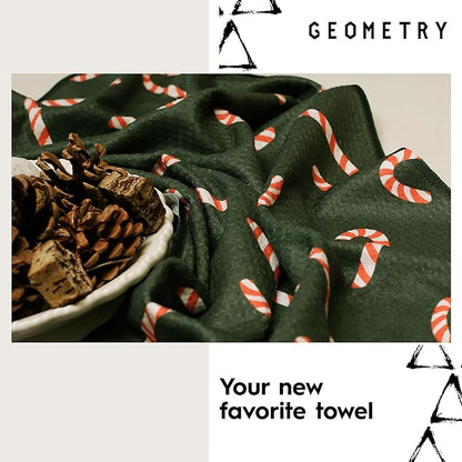 GEOMETRY Christmas Kitchen Towels Quick Dry Microfiber 2 Pack Festive Lights Ginger Joy Merry Magic