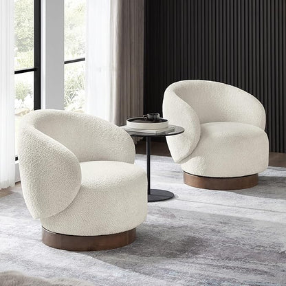 Swivel Accent Chair Round Barrel Armchair Upholstered Performance Fabric for Living Room Bedroom Reading Waitingroom,1 PCS,Cream