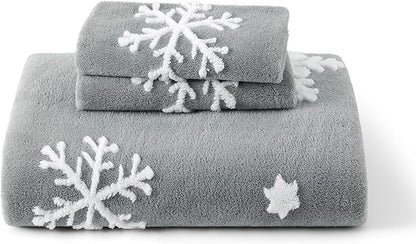 Bedsure Fluffy Duvet Cover Set - Ultra Soft Plush Shaggy Comforter Cover King Size, Warm Flannel Fleece Bed Sets for Winter, 3 Pieces, Snowflake Pattern, Grey