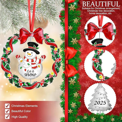 2025 Christmas Ornaments for Tree,Christmas Wreath Ornaments 2025 with Rotatable Tree for Christmas Tree Decorations Holiday Decorative Annual Keepsake Gift (Metal,Silver)