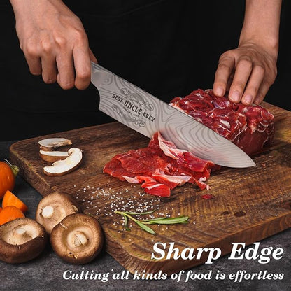 Best Uncle Ever Gifts for Men Uncle, 8 inch Professional German High Carbon Stainless Steel Chef Knife, Kitchen Cooking Knife Gifts for Birthday, Uncle Christmas Xmas Gifts