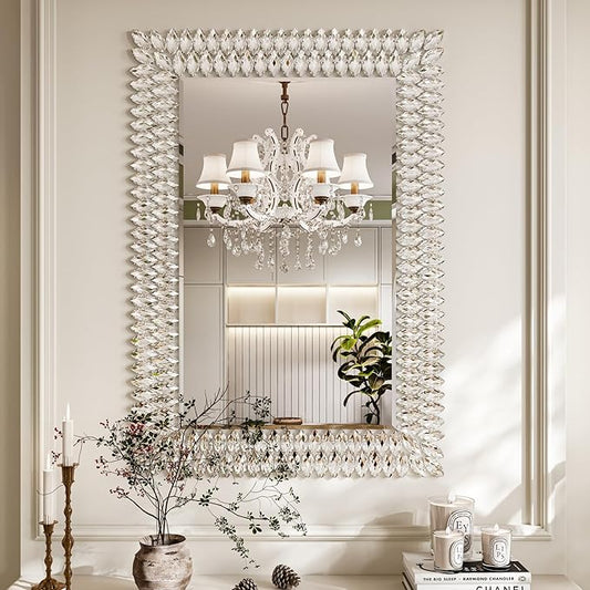 Kelly Miller Large Jeweled Wall Mirror for Wall Decor, 28"x40" Luxury Sparkling Diamond Mirror Beveled Modern Wall Decoration for Bathroom, Living Room, Bedroom, Hallway, Entryway
