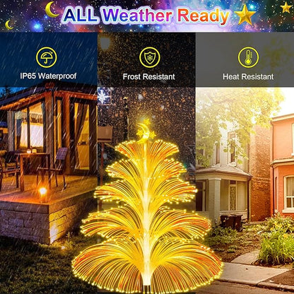 Solar Christmas Tree Lights Decorations Outdoor Waterproof 5 Layer Optical Fiber 7 Color Changing for Yard Pathway Outside Decorative Gifts Christmas, 3 Pack