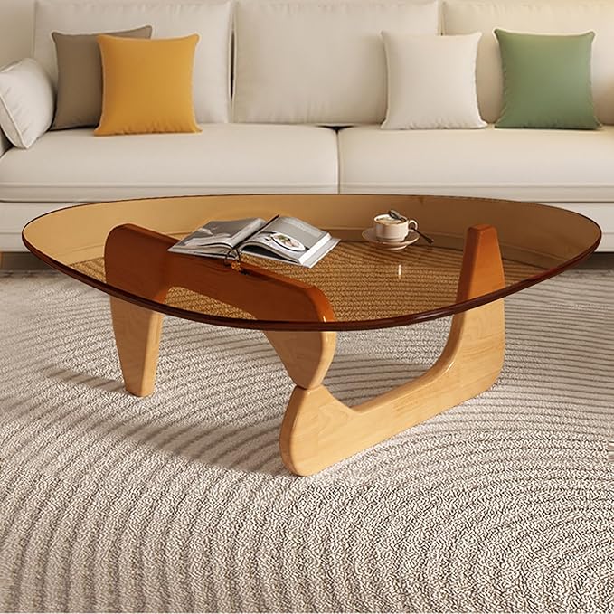 Mid Century Modern Glass Coffee Table, Coffee Table for Living Room, Elegant and Functional Coffee Tables,Suitable for Bedroom Living Room Reception Office Tables（Wood/Brown，Large）