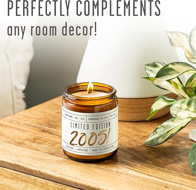20th Birthday Gifts for Women - 'Limited Edition 2005' Soy Candle, w/Champagne on Ice I 20 Birthday Gifts for Women I 20th Gift for Her Ideas I 9oz Reusable Jar, 50Hr Burn, Made in USA