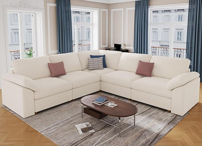 EASE MOOSE Oversized Modular Sectional Sofa, Extra Large L Shape Sectional Couch,Comfty Wide Deep seat Modular Sofa for Living Room, Removable Cover,White
