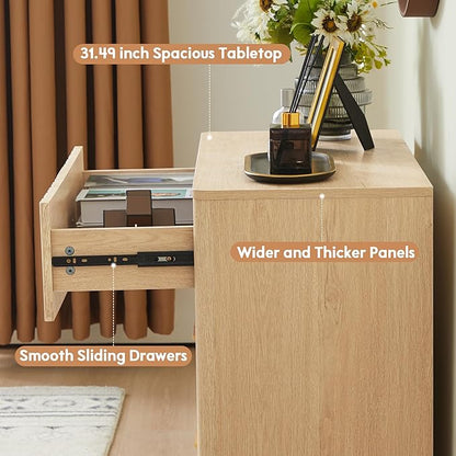 Fluted Dresser for Bedroom with 3 Drawers,31.5"Wide Modern Chest of Drawers with Metal Handle,Large Storage Dresser,Wood Closet Clothes Storage Organizer for Nursery Living Room Hallway,Natural 2 Sets