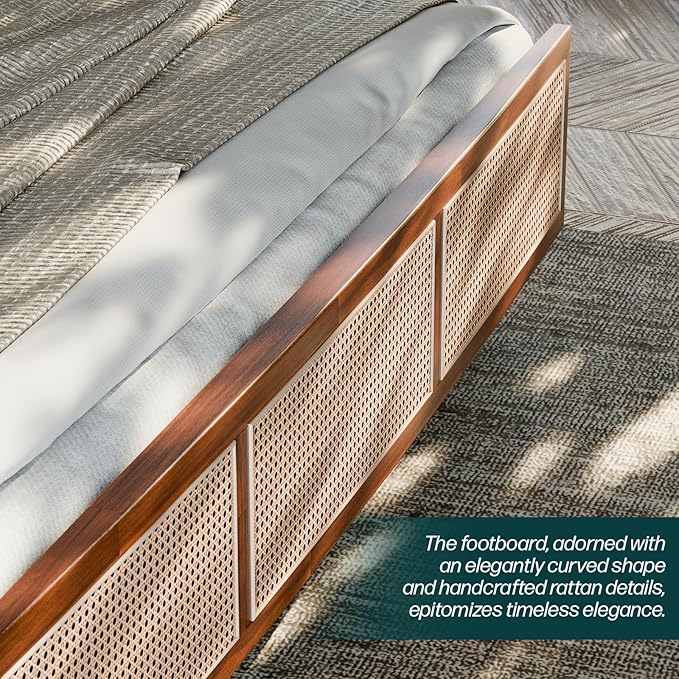 Bme Nancy King Size Bed Frame and Headboard, Unique Geometric Headboard, US Patent Pending Design, Mid Century Modern Style, Acacia Wood, 12 Slats, No Box Spring Needed, Easy Assembly, Dark Chocolate