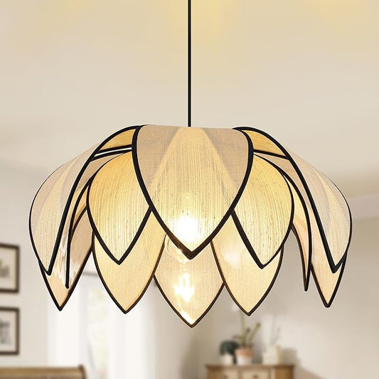 21.6" Boho Petal-Shaped Chandelier Light Fixture, Farmhouse Chandeliers for Dining Room Hand Woven Flower Pendant Light, Coastal Hanging Pendant Light for Kitchen Island Bedroom Living Room