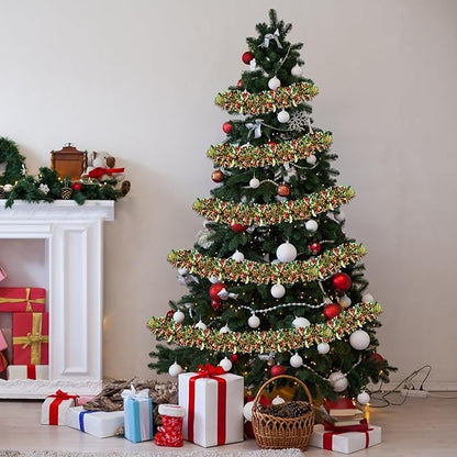 50 FT Christmas Tinsel Garland Christmas Decorations for Xmas Tree Decor Metallic Twist Shiny Hanging Garlands for Tree Mantel Stairs Fireplace Home Indoor Holiday Party Supplies (Red Green Gold)