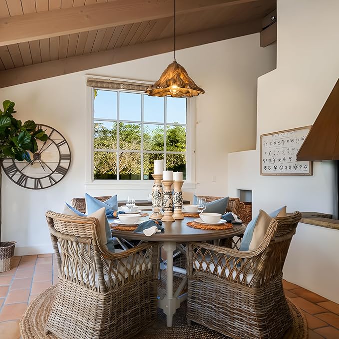 Pendant Lights Kitchen Island, 14.2in Brown Retro Ruffled Pendant Light Hanging Lamp Kitchen Island Farmhouse Vintage Light for Dining Room Bedroom Hallway Restaurant Foyer