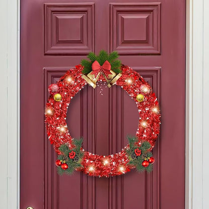 50FT Red Christmas Tinsel Garland, Metallic Twist Shiny Hanging Garland Ornaments for Xmas Tree Party Supplies Thick Thin Metallic Streamers for Indoor Outdoor Decor