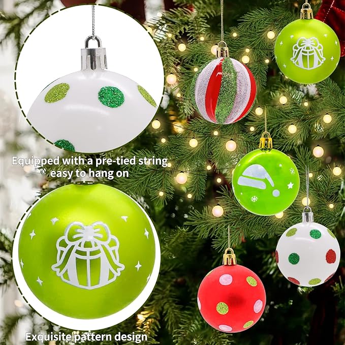 40PCS 2.36" Christmas Balls Ornaments, Plastic Christmas Tree Ornaments, Holiday Baubles, Hanging Decorations for Xmas Trees Holiday Party, Lime Green Baubles