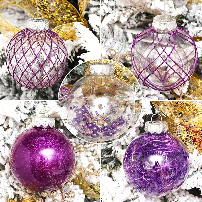 Christmas Ball Ornaments Set, 20ct Large Clear Shatterproof 80mm/3.15inch Purple Christmas Ornaments for Christmas Tree Decorations Hanging Decorative Baubles for Halloween Xmas Holiday Party