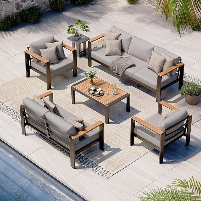 Aluminum Outdoor Patio Furniture Set with Table, 5 Piece Patio Conversation Sets, Outdoor Seating Sectional Furniture for Porch, Balcony, Yard, Gray