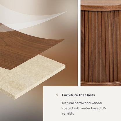 WERMO 16'' Floating Nightstand with Storage and Sliding Door End Table - Floating Side Table for Living Room, Bedroom and Office. Mid Century Modern Nightstand Wood, Bedside Shelf Wall Mount (Walnut)