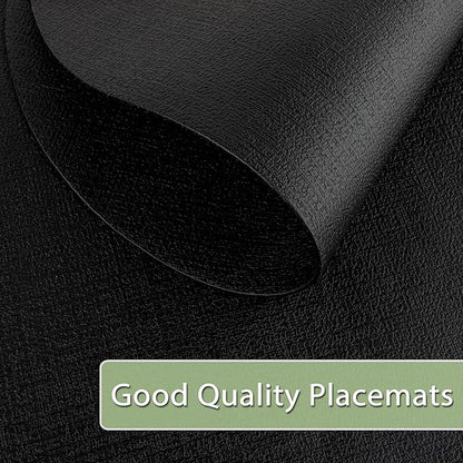 Placemats for Dining Table Set of 8 Non-Slip, Heat Resistant Oval Leather Placemat Double Layer, Waterproof Table Mats Easy to Clean for Kitchen Dining Room Coffee Office Table, Black