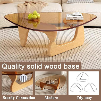 Modern Glass Coffee Table for Living Room, Small mid Century Coffee Table, Stylish Coffee Tables, Suitable for Bedroom Living Room Reception Office Tables（Wood/Brown，Small）