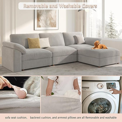 EASE MOOSE Oversized Sectional Modular Sofa,L Shape Sectional Couch with Ottoman,Deep Seat Cloud Couch for Living Room，Removable Cover