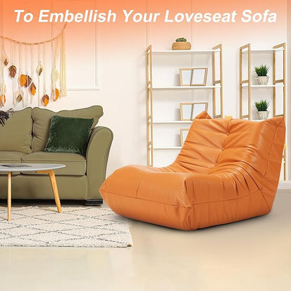 Hobestluk Giant Bean Bag Chair Lazy Floor Sofa, Fireside Sofa for Adults, Big Beanbag Faux Leather Armless Chair for Living Room Bedroom Dorm Office (Orange, Single)