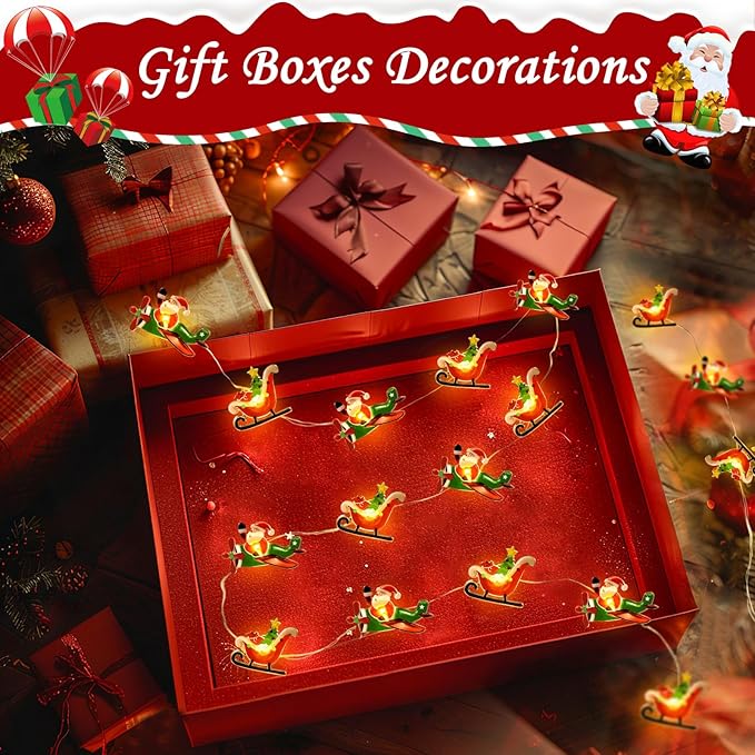 Coquimbo Christmas Lights Indoor Decorations, 10FT 30 LED Santa Claus Sleigh Christmas Tree String Lights Fairy Lights for Home Decor Xmas Tree Indoor Outdoor Holiday Party Decorations