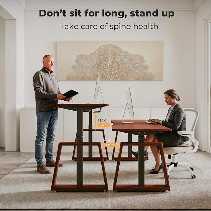 EUREKA ERGONOMIC Electric Standing Desk, 63inch Executive Computer Desk Adjustable Height Desk Modern Trapezoidal Leg Sit Stand Desk Smart APP&Touch Screen, Cherry Top